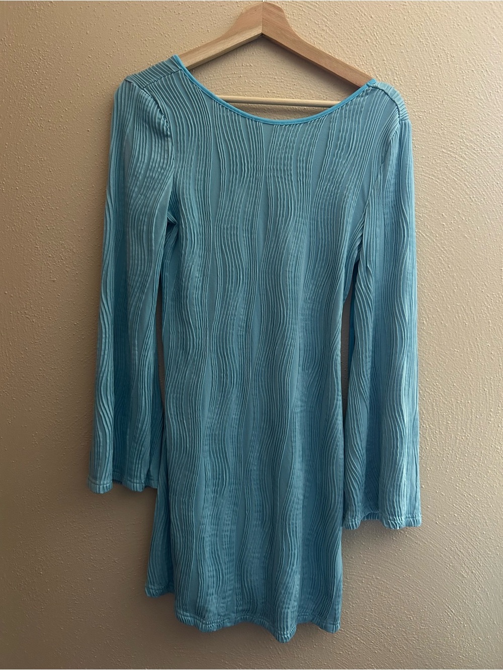 Light Blue Long Sleeve Ribbed Knit Dress